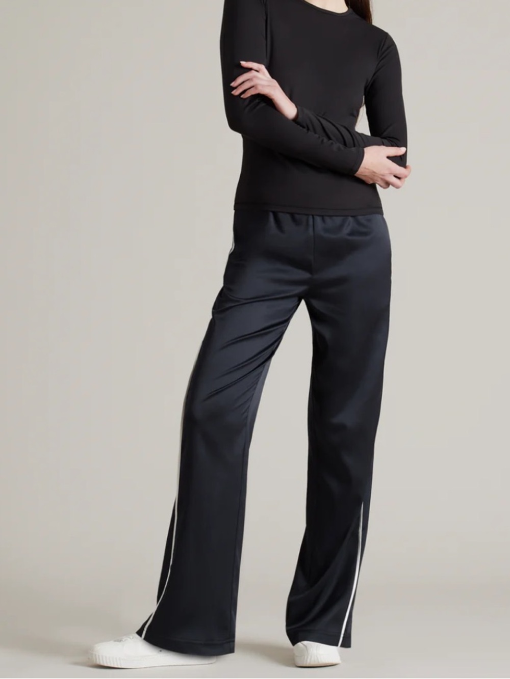 RHONE Black Wide-Leg Track Pants with Contrast Side Stripe
